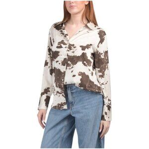 RACHEL ZOE Long Sleeve Button Up Satin Top With Classic Collar